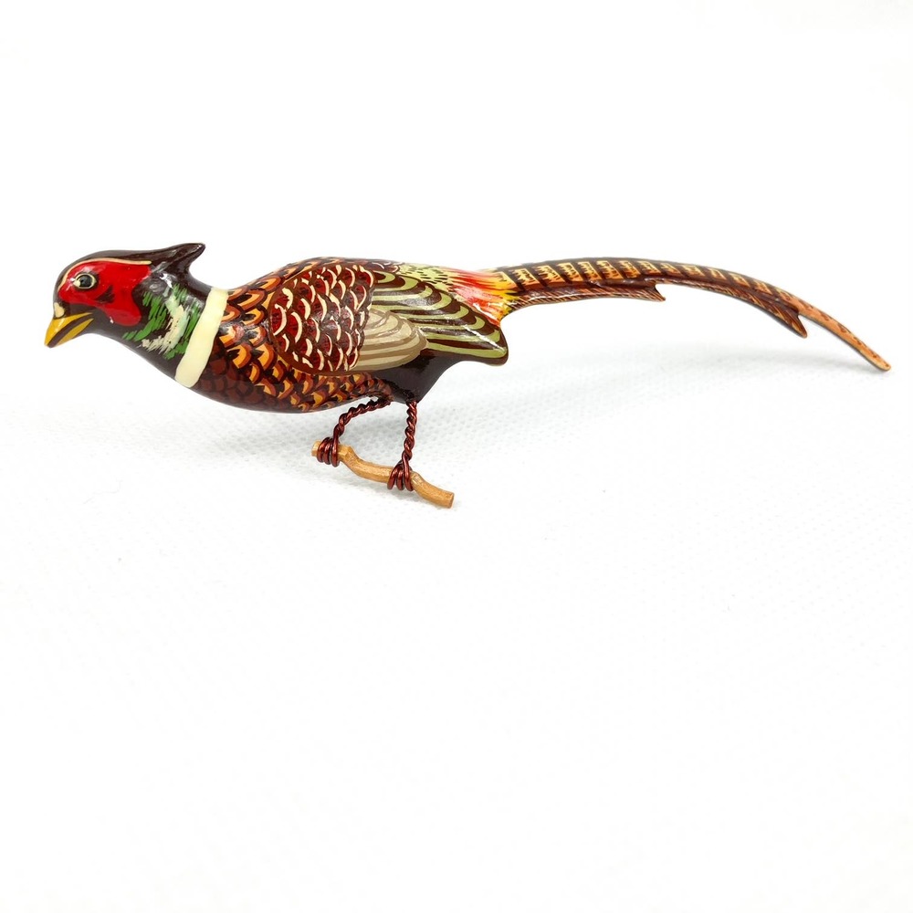 Ring Necked Pheasant, Hand Painted, Collectible, Vintage Wooden Brooch